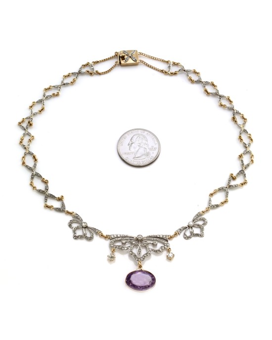 Victorian Amethyst and Diamond Necklace in Gold